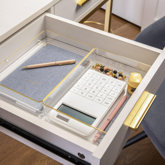 Kerry 3 Pack Plastic Stackable Office Desk Drawer Organizers with Metallic Trim, 9" x 6"