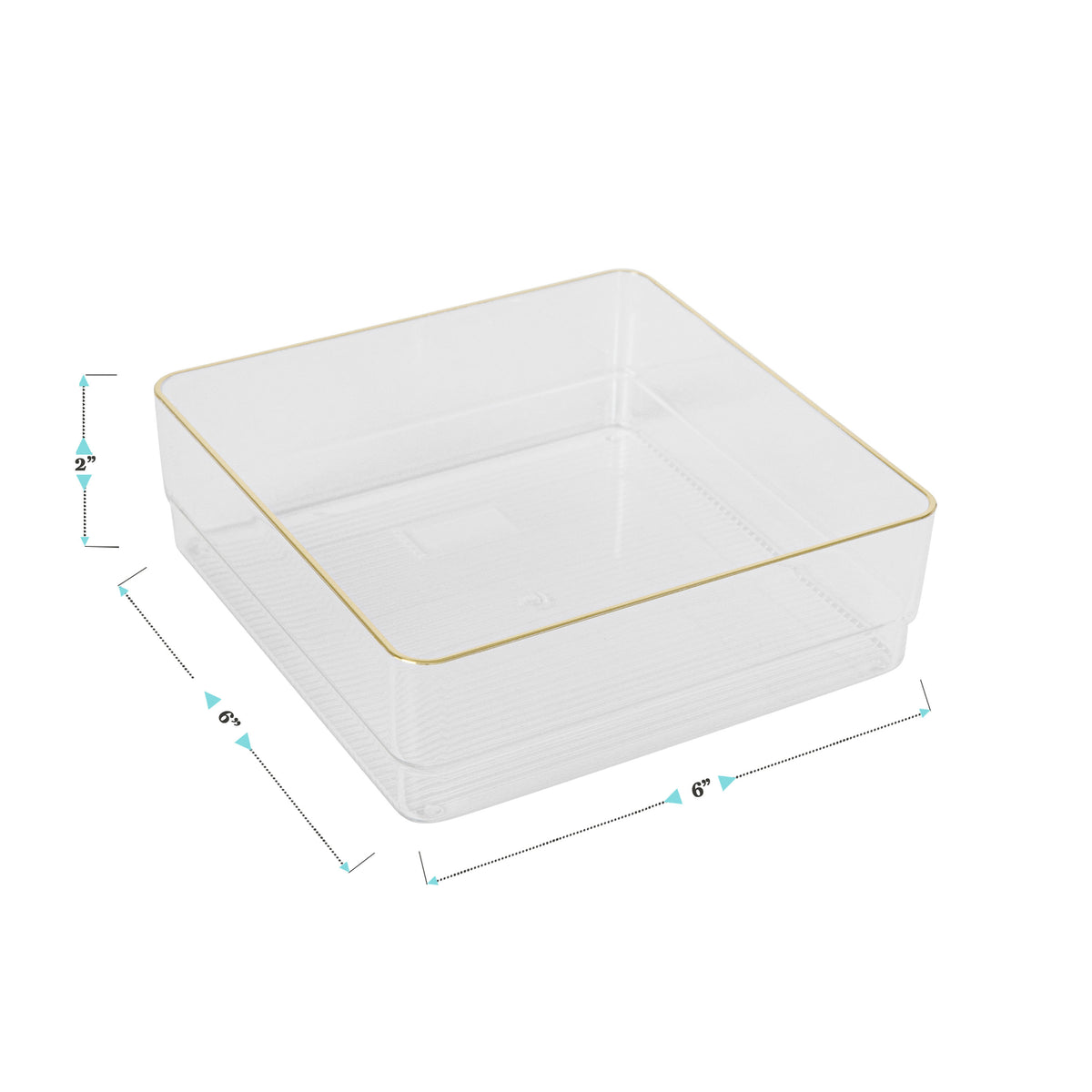 Set of 4 Plastic Stacking Desk Drawer Organizers with Gold Trim - 6 x 6