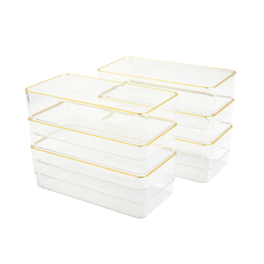 Kerry 6 Pack Plastic Stackable Office Desk Drawer Organizers with Metallic Trim, 6" x 3"