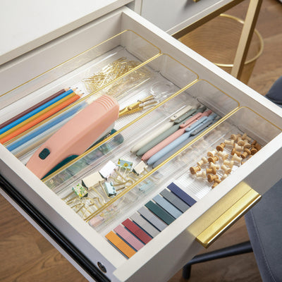 Kerry 8 Pack Plastic Stackable Office Desk Drawer Organizers with Metallic Trim, 9" x 3" - View 2