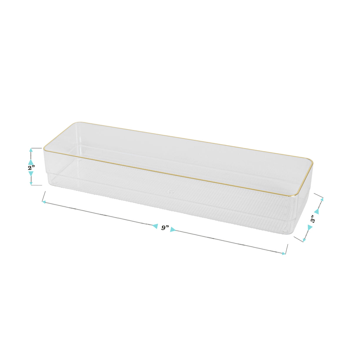 Set of 8 Plastic Stacking Desk Drawer Organizers with Gold Trim - 9 x 3