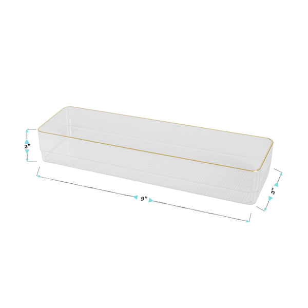 Set of 8 Plastic Stacking Desk Drawer Organizers with Gold Trim - 9 x 3