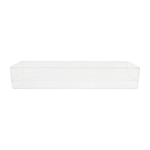 Set of 8 Plastic Stacking Desk Drawer Organizers with Gold Trim - 9 x 3