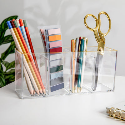 Kerry Plastic 4 Compartment Pen Holder Office Desktop Organizer with Metallic Trim - View 2