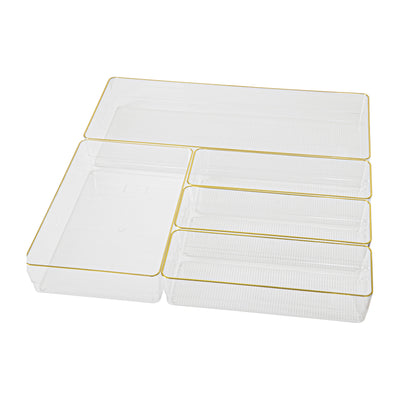 Kerry Plastic Stackable Office Desk Drawer Organizers with Metallic Trim, Various Sizes, Set of 5 - View 1