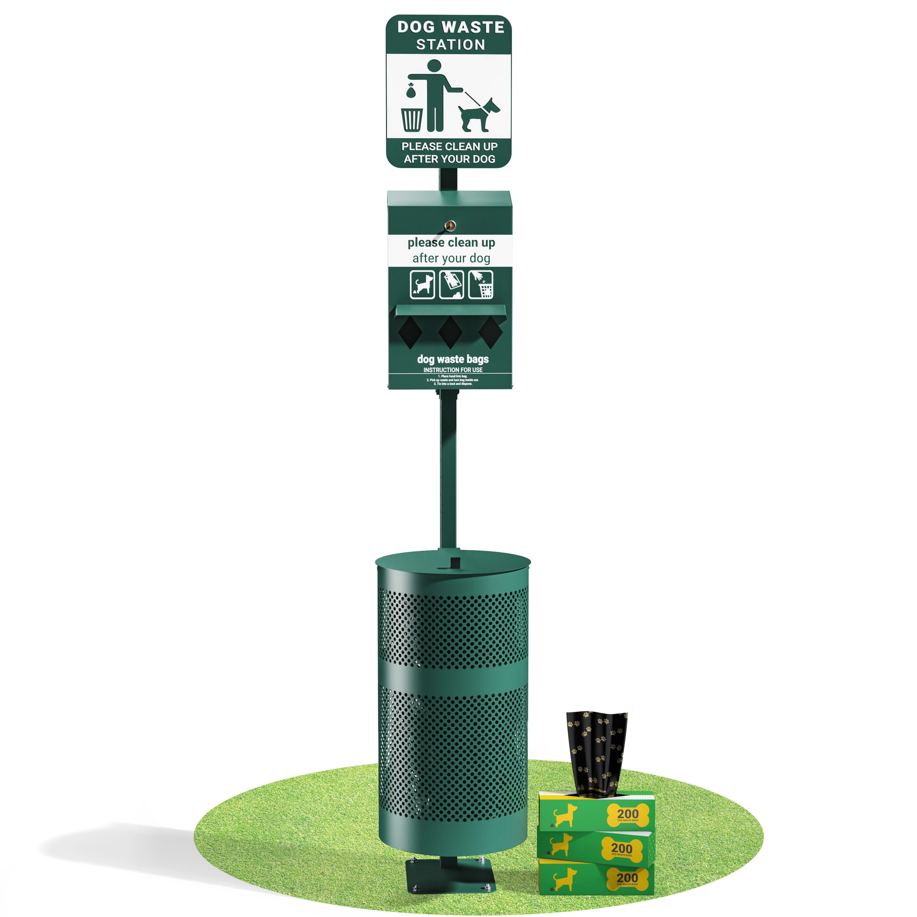 Flash Furniture Kessler Pet Waste Station with Glow in The Dark Sign Bag Dispenser Sanitizer Trash Can Includes 600 Roll Bags YAN XZYO45425 GG