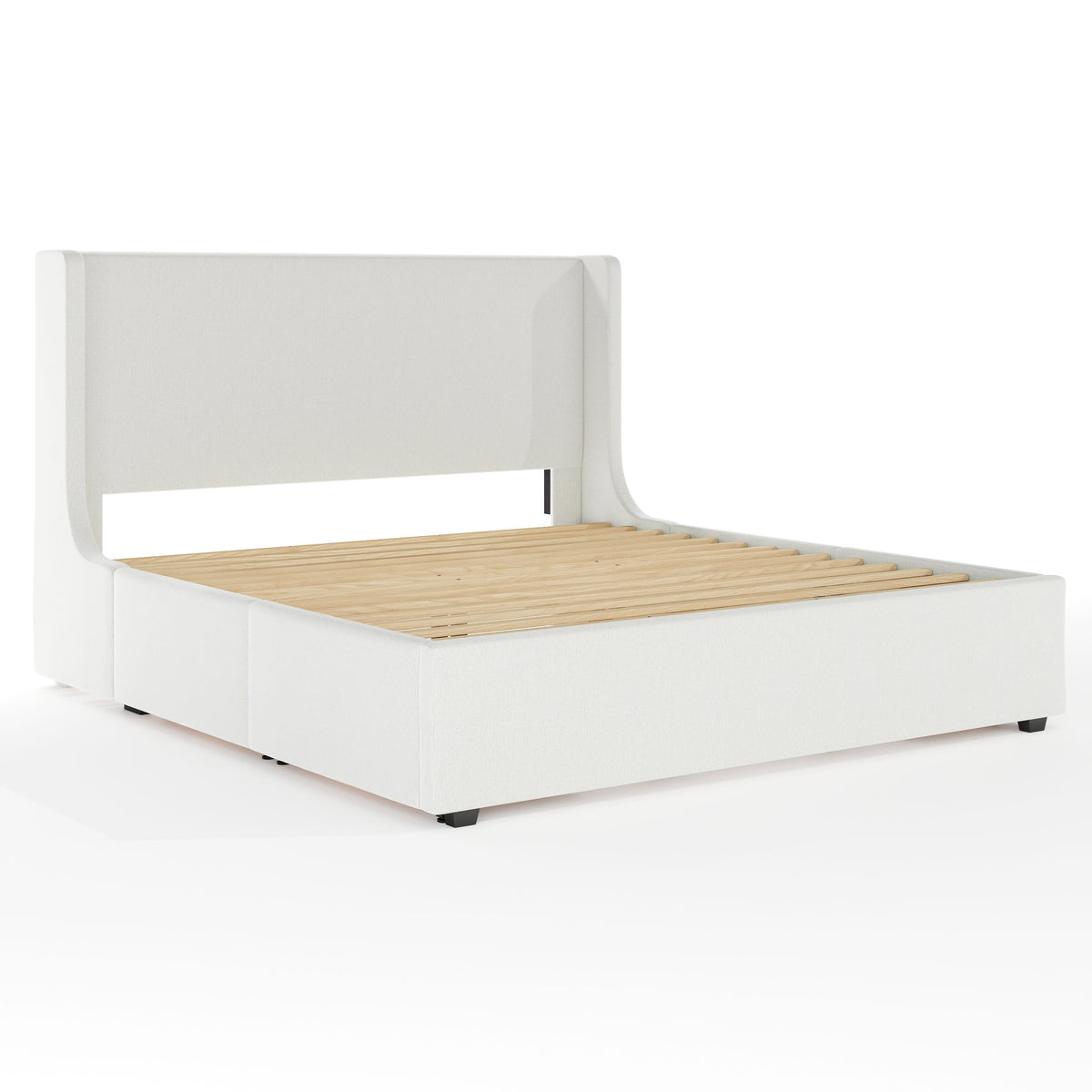 King |#| King Wingback Platform Storage Bed with 4 Side Storage Drawers in Off White