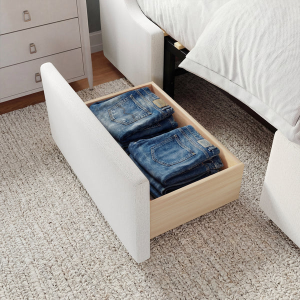 Queen |#| Queen Wingback Platform Storage Bed with 4 Side Storage Drawers in Off White