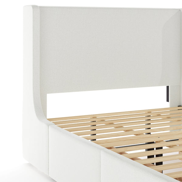 Queen |#| Queen Wingback Platform Storage Bed with 4 Side Storage Drawers in Off White