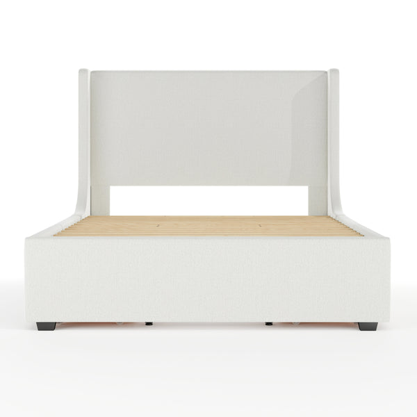 Queen |#| Queen Wingback Platform Storage Bed with 4 Side Storage Drawers in Off White