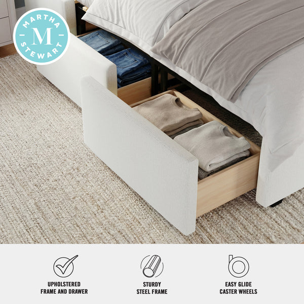 King |#| King Wingback Platform Storage Bed with 4 Side Storage Drawers in Off White