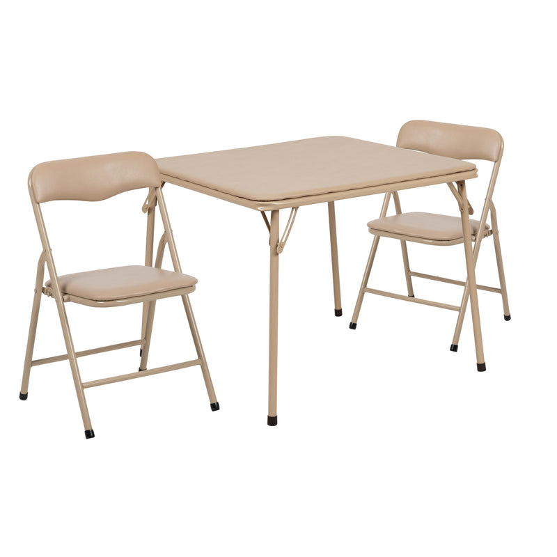 Tan |#| Kids Tan 3 Piece Folding Table and Chair Set - Kids Activity Table Set