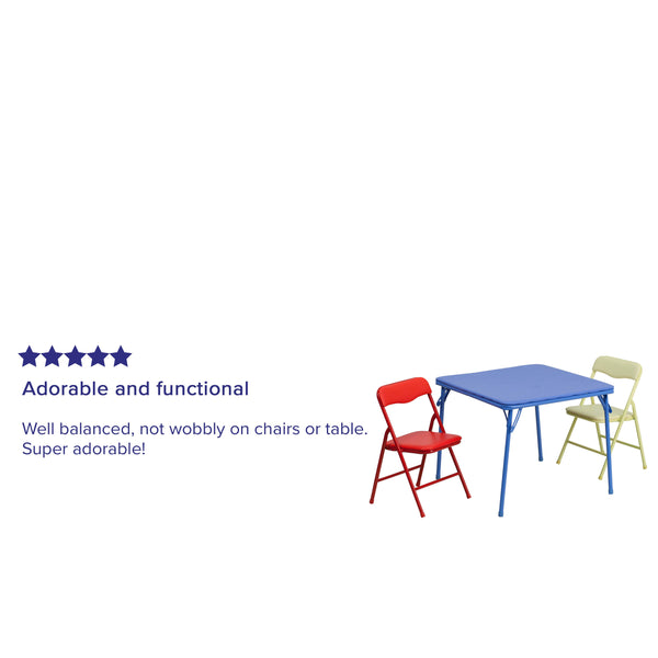 Multi-Color |#| Kids Colorful 3 Piece Folding Table and Chair Set - Kids Padded Game Table