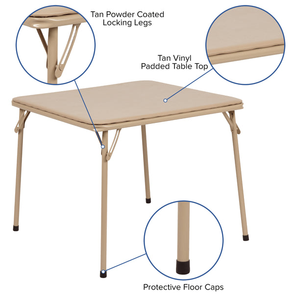 Tan |#| Kids Tan 3 Piece Folding Table and Chair Set - Kids Activity Table Set