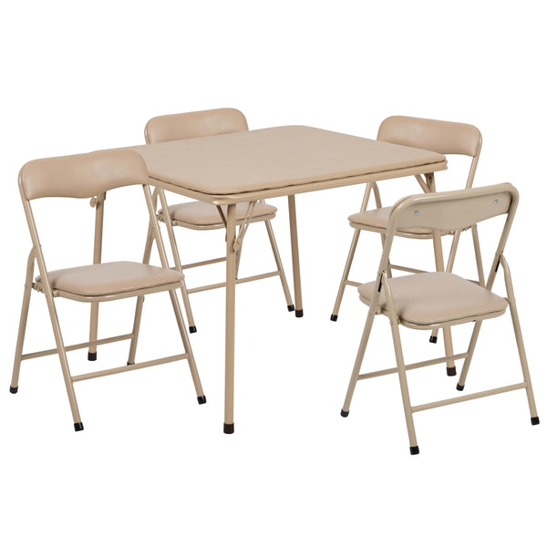 Tan |#| Kids Tan 5 Piece Folding Table and Chair Set - Kids Activity Table Set