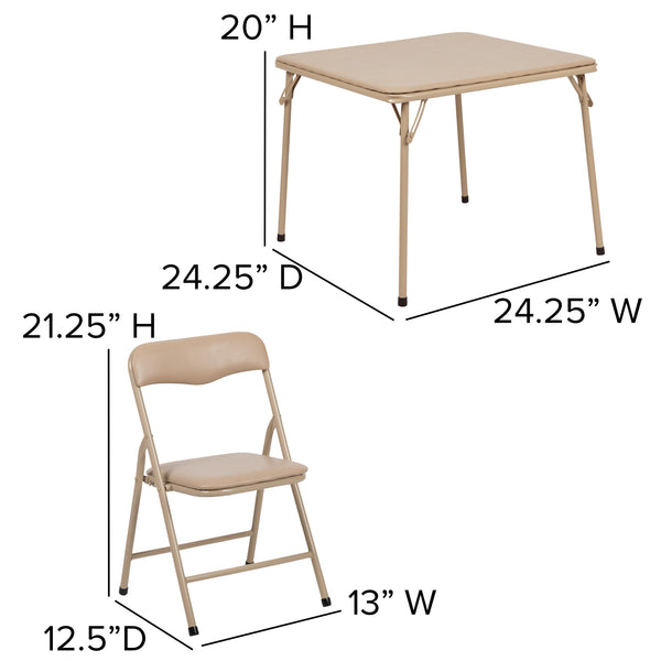 Tan |#| Kids Tan 5 Piece Folding Table and Chair Set - Kids Activity Table Set