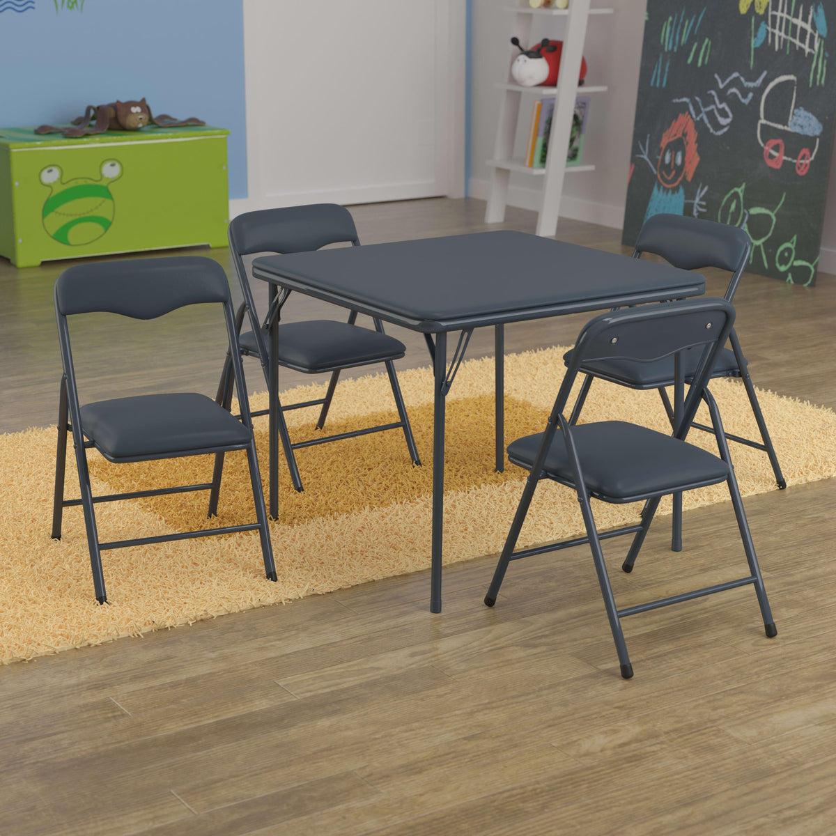 Navy |#| Kids Navy 5 Piece Folding Activity Table and Chair Set for Home & Daycare