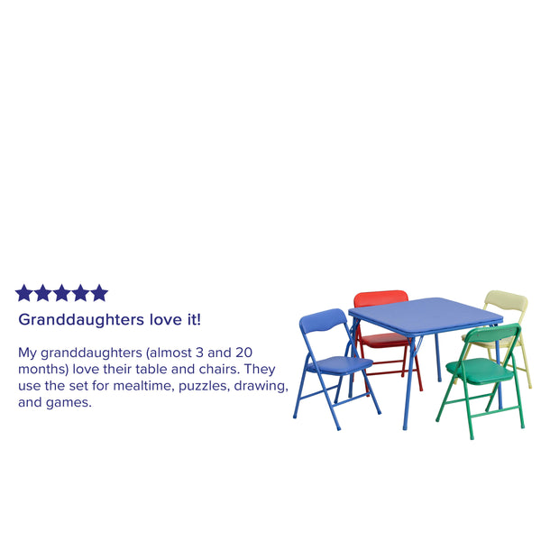 Multi-Color |#| Kids Colorful 5 Piece Padded Folding Table and Chair Set - Kids Game Table