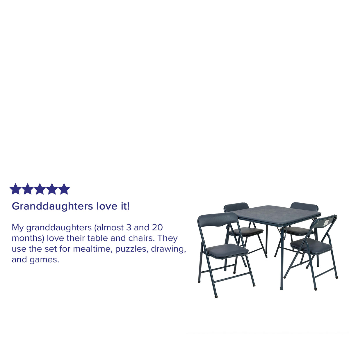 Navy |#| Kids Navy 5 Piece Folding Activity Table and Chair Set for Home & Daycare