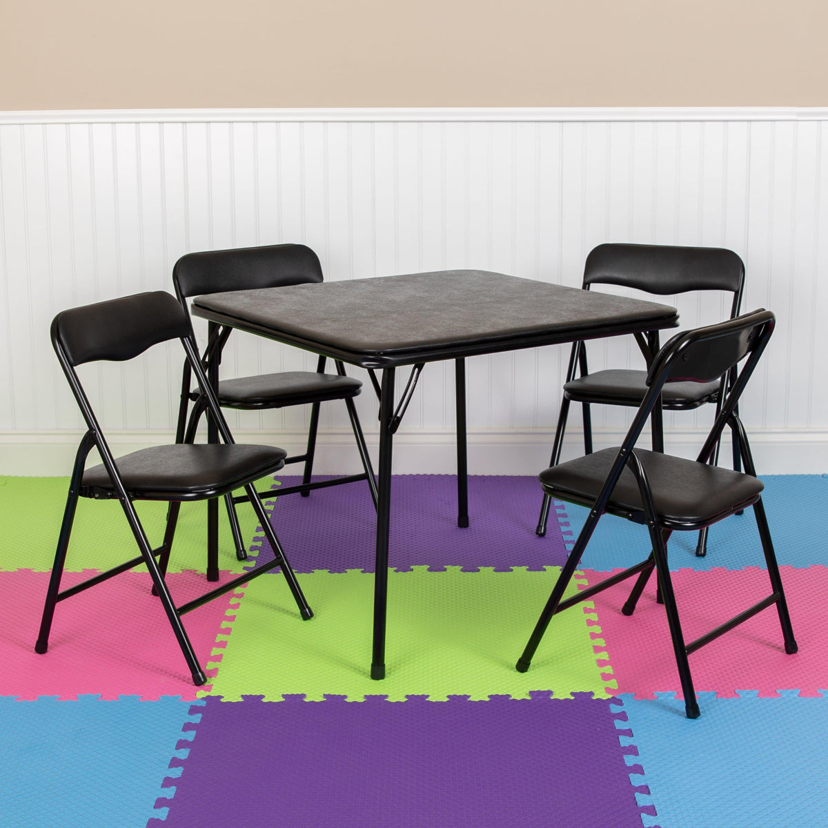 Black |#| Kids Black 5 Piece Folding Table and Chair Set - Kids Activity Table Set