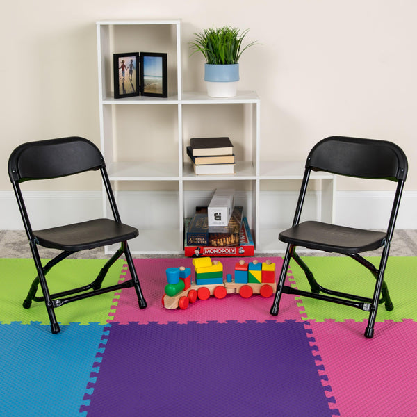 Black |#| Kids Black Plastic Folding Chair with Textured Seat - Preschool Seating