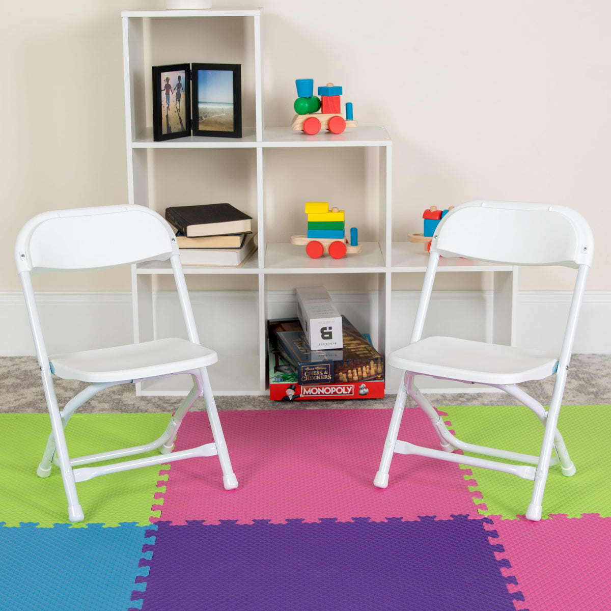 White |#| Kids White Plastic Folding Chair with Textured Seat - Preschool Seating