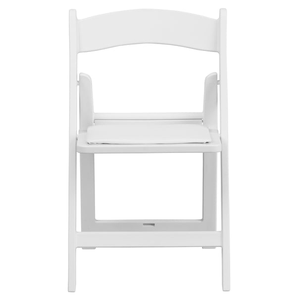 Kids White Resin Folding Chair with White Vinyl Padded Seat