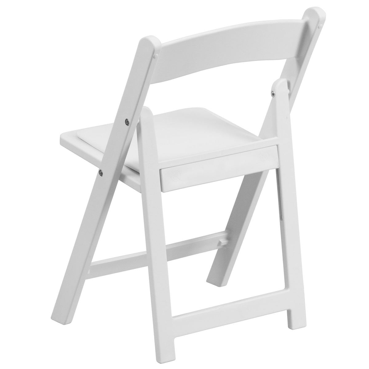 Kids White Resin Folding Chair with White Vinyl Padded Seat