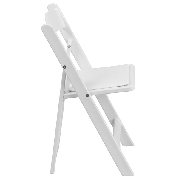 Kids White Resin Folding Chair with White Vinyl Padded Seat