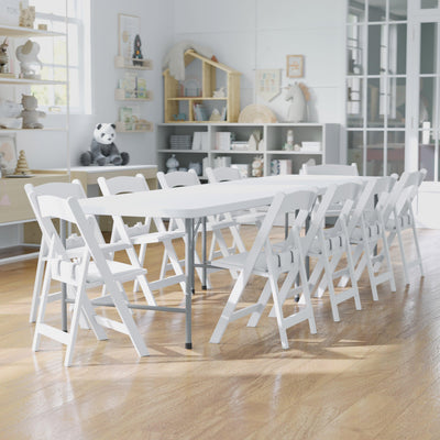 Kids White Resin Folding Chair with White Vinyl Padded Seat - View 2