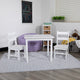 White |#| Kids 3 Piece Solid Hardwood Table and Chair Set for Playroom, Kitchen - White