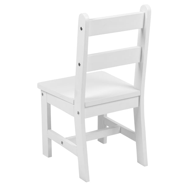 White |#| Kids 3 Piece Solid Hardwood Table and Chair Set for Playroom, Kitchen - White