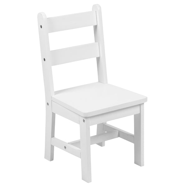 White |#| Kids 3 Piece Solid Hardwood Table and Chair Set for Playroom, Kitchen - White