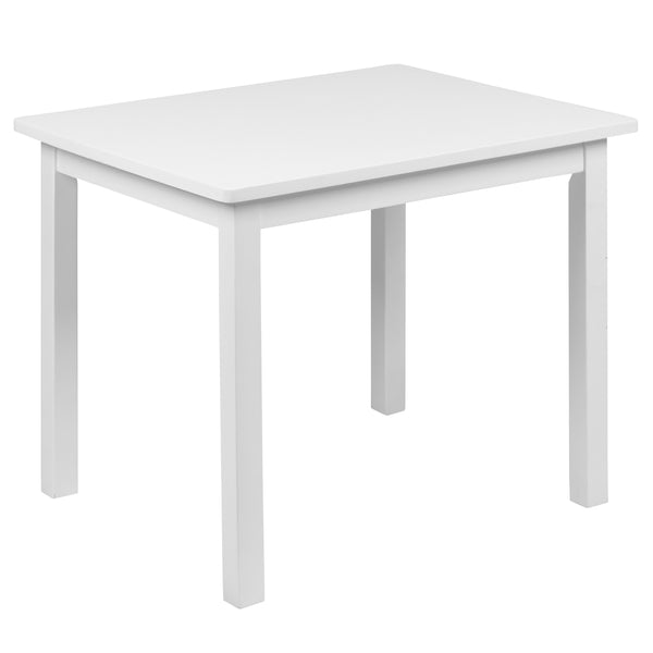White |#| Kids 3 Piece Solid Hardwood Table and Chair Set for Playroom, Kitchen - White