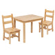 Natural |#| Kids 3 Piece Solid Hardwood Table and Chair Set for Playroom, Kitchen - Natural