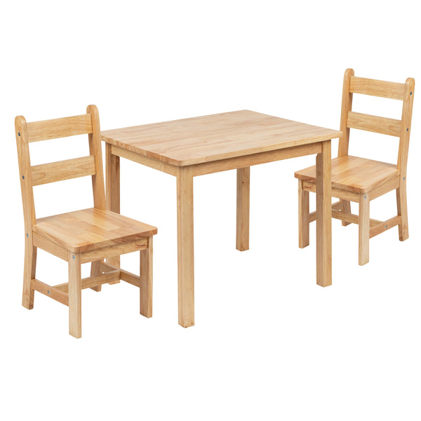 Natural |#| Kids 3 Piece Solid Hardwood Table and Chair Set for Playroom, Kitchen - Natural