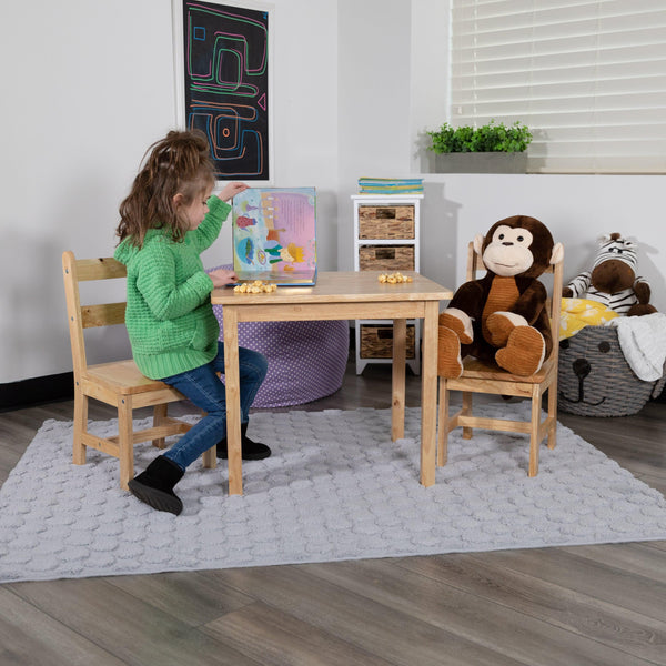 Natural |#| Kids 3 Piece Solid Hardwood Table and Chair Set for Playroom, Kitchen - Natural