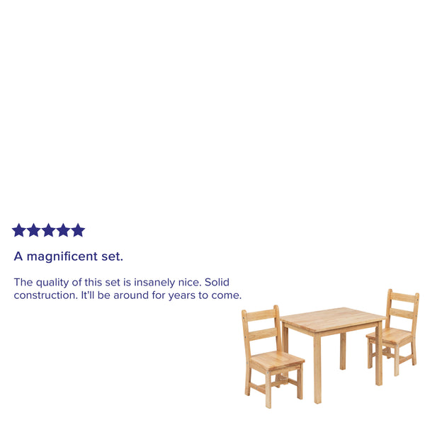 Natural |#| Kids 3 Piece Solid Hardwood Table and Chair Set for Playroom, Kitchen - Natural