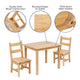 Natural |#| Kids 3 Piece Solid Hardwood Table and Chair Set for Playroom, Kitchen - Natural