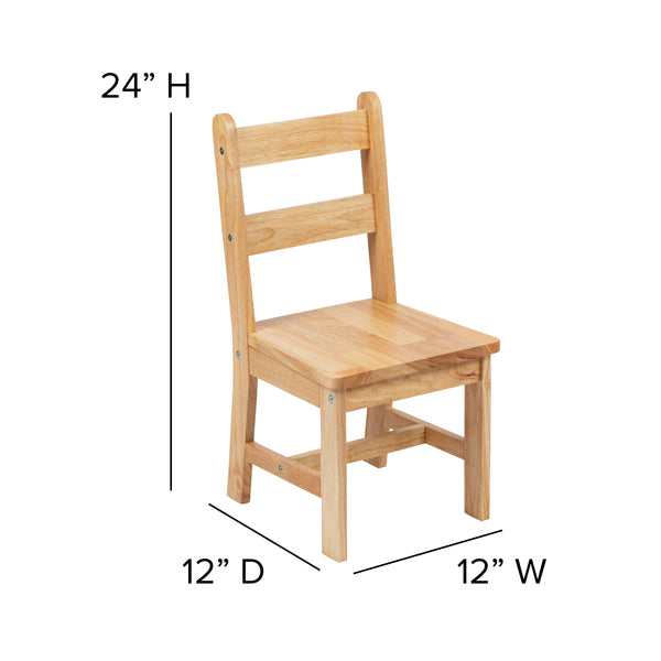 Natural |#| Kids 3 Piece Solid Hardwood Table and Chair Set for Playroom, Kitchen - Natural