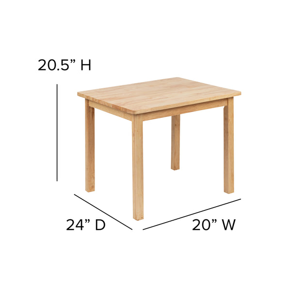 Natural |#| Kids 3 Piece Solid Hardwood Table and Chair Set for Playroom, Kitchen - Natural