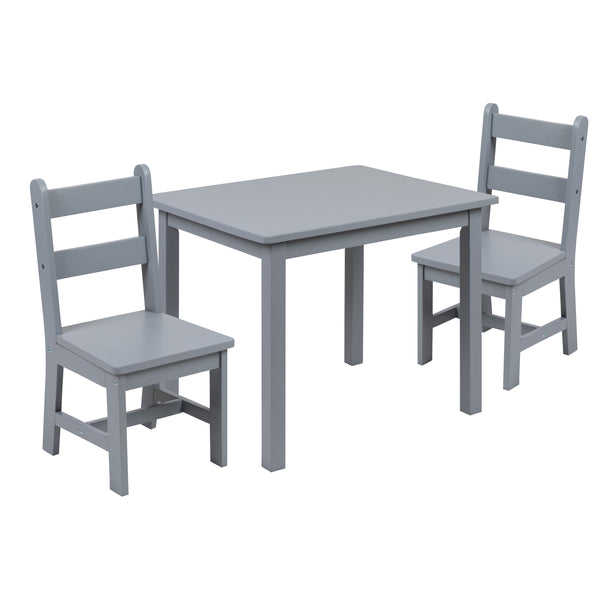 Gray |#| Kids 3 Piece Solid Hardwood Table and Chair Set for Playroom, Kitchen - Gray