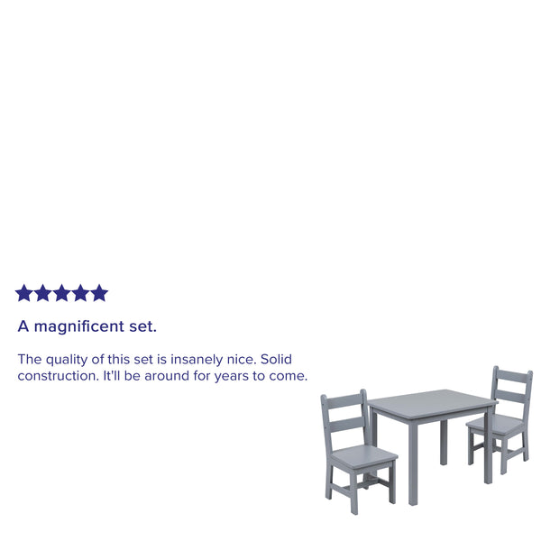 Gray |#| Kids 3 Piece Solid Hardwood Table and Chair Set for Playroom, Kitchen - Gray