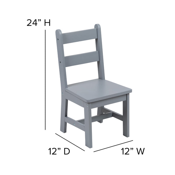 Gray |#| Kids 3 Piece Solid Hardwood Table and Chair Set for Playroom, Kitchen - Gray