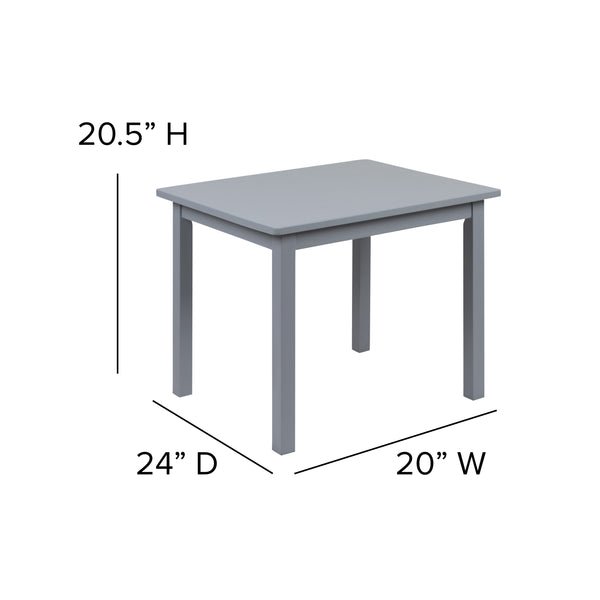 Gray |#| Kids 3 Piece Solid Hardwood Table and Chair Set for Playroom, Kitchen - Gray