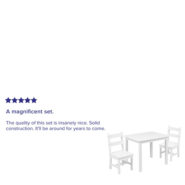 White |#| Kids 3 Piece Solid Hardwood Table and Chair Set for Playroom, Kitchen - White