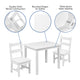 White |#| Kids 3 Piece Solid Hardwood Table and Chair Set for Playroom, Kitchen - White