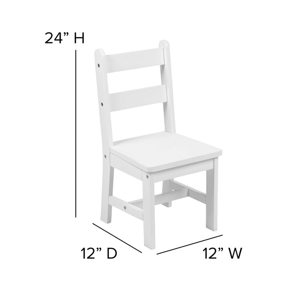 White |#| Kids 3 Piece Solid Hardwood Table and Chair Set for Playroom, Kitchen - White