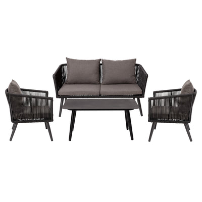 Kierra All-Weather 4-Piece Woven Conversation Set with Zippered Removable Cushions & Metal Coffee Table