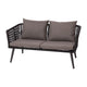 Indoor/Outdoor Loveseat, 2 Chairs & Metal Coffee Table-Black with Gray Cushions